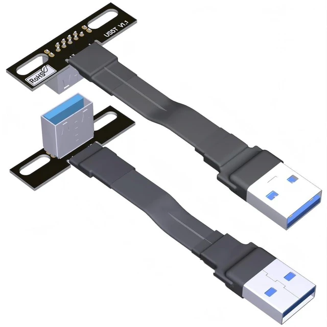 Main image of USB 3.0 Type A Male to USB A Female Extension Ribbon Cable Fold 90 FPV Slim Flat Soft Flexible FPC (3cm, S1A-S5T)
