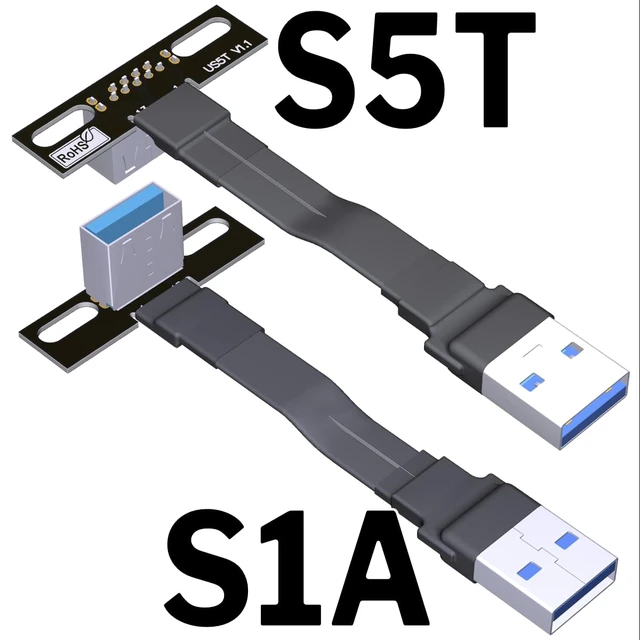 Alt view image 2 of 7 - USB 3.0 Type A Male to USB A Female Extension Ribbon Cable Fold 90 FPV Slim Flat Soft Flexible FPC (3cm, S1A-S5T)