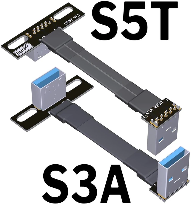 Alt view image 2 of 7 - USB 3.0 Type A Male to USB A Female Extension Ribbon Cable Fold 90 FPV Slim Flat Soft Flexible FPC (15cm, S3A-S5T)