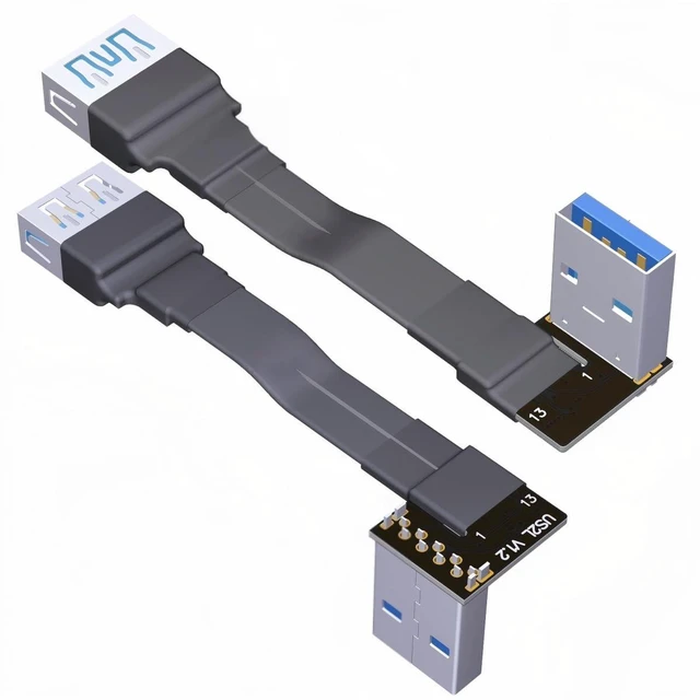 Main image of USB 3.0 Type A Male to USB A Female Extension Ribbon Cable Fold 90 FPV Slim Flat Soft Flexible FPC (20cm, S2L-S4A)