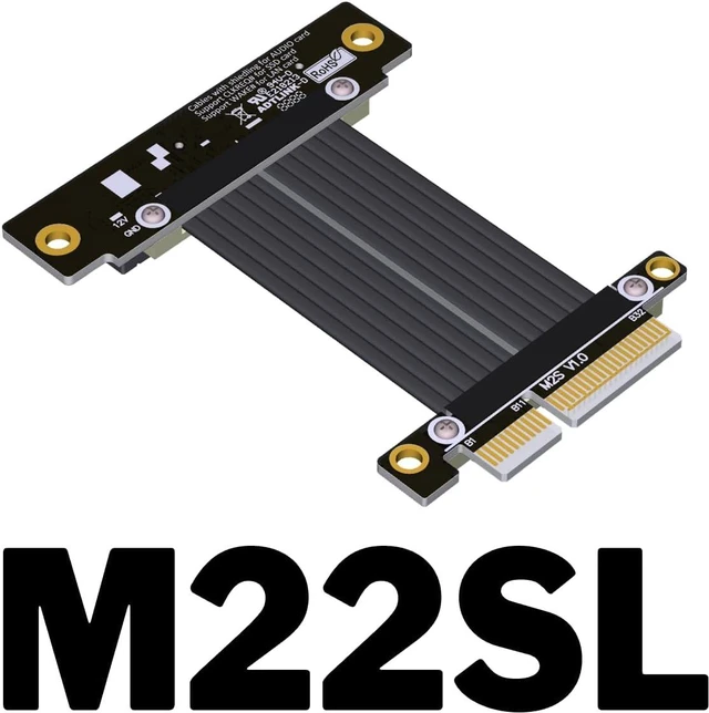 Alt view image 2 of 6 - ADT-Link PCIE 4.0/3.0 X1 Riser Cable Dual 90 Degree Right Angle PCIe 3.0 x4 to x4 Extension Cable PCI Express 4X Riser Card Ribbon Extender (M22SL 4.0, 5cm)