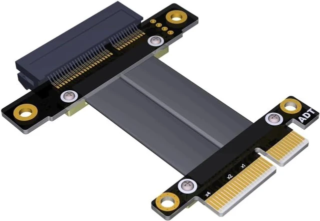 Main image of ADT-Link PCIE 4.0/3.0 X1 Riser Cable Dual 90 Degree Right Angle PCIe 3.0 x4 to x4 Extension Cable PCI Express 4X Riser Card Ribbon Extender (R22SF, 25cm)