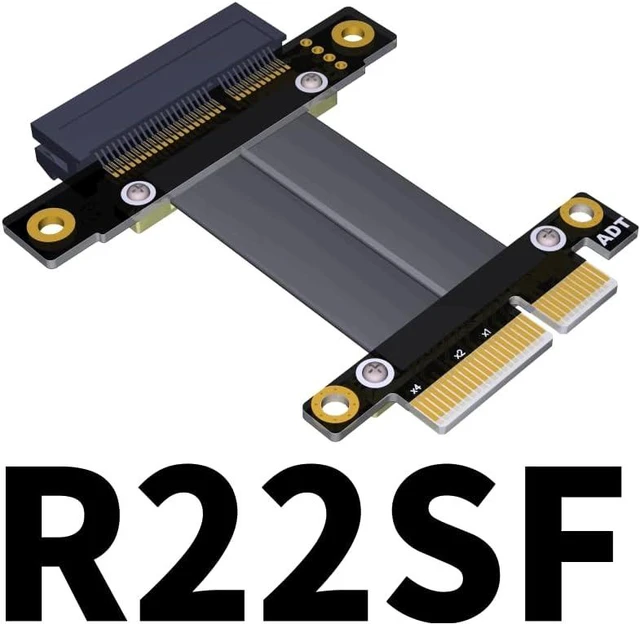 Alt view image 2 of 5 - ADT-Link PCIE 4.0/3.0 X1 Riser Cable Dual 90 Degree Right Angle PCIe 3.0 x4 to x4 Extension Cable PCI Express 4X Riser Card Ribbon Extender (R22SF, 25cm)