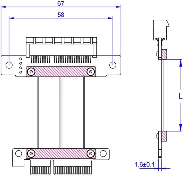 Alt view image 5 of 5 - ADT-Link PCIE 4.0/3.0 X1 Riser Cable Dual 90 Degree Right Angle PCIe 3.0 x4 to x4 Extension Cable PCI Express 4X Riser Card Ribbon Extender (R22SF, 25cm)