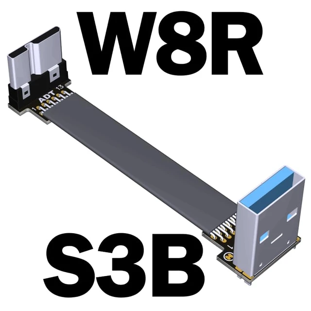 Alt view image 2 of 7 - USB 3.0 Type A Male to Micro-B Male Ribbon Flat EMI Shielding Flat Cable FPC USB 3.0 Micro B 90 Degree Angle Connector Up Downward (50cm, S3B-W8R)