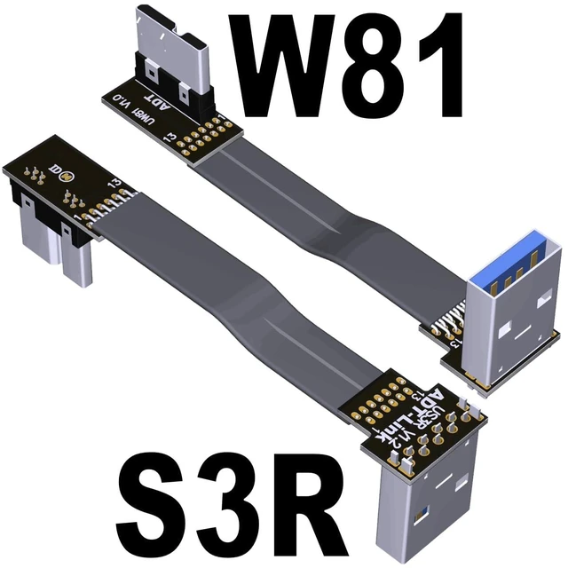 Alt view image 2 of 7 - USB 3.0 Type A Male to Micro-B Male Ribbon Flat EMI Shielding Flat Cable FPC USB 3.0 Micro B 90 Degree Angle Connector Up Downward (15cm, S3R-W81)