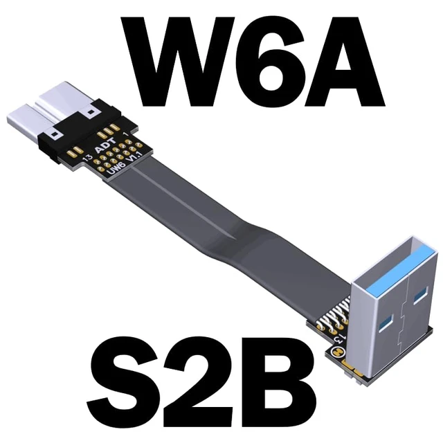 Alt view image 2 of 7 - USB 3.0 Type A Male to Micro-B Male Ribbon Flat EMI Shielding Flat Cable FPC USB 3.0 Micro B 90 Degree Angle Connector Up Downward (30cm, S2B-W6A)