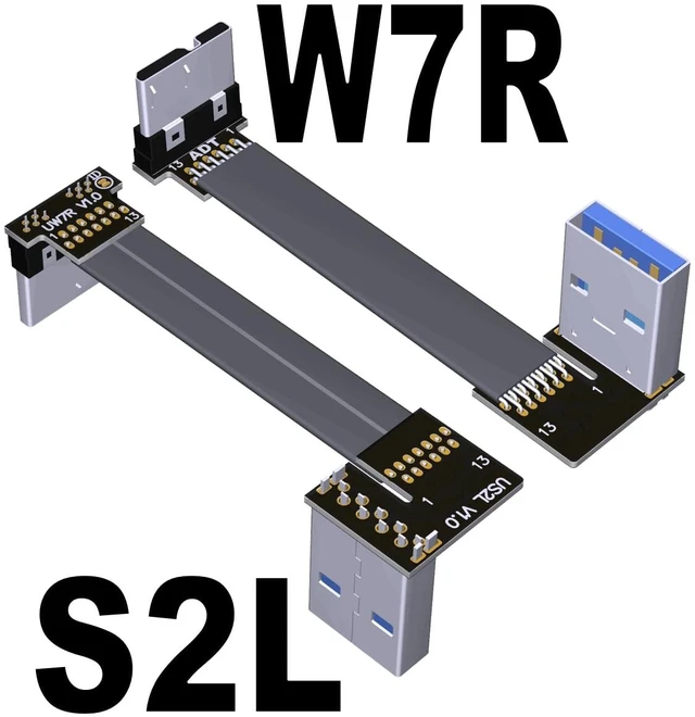 Alt view image 2 of 7 - USB 3.0 Type A Male to Micro-B Male Ribbon Flat EMI Shielding Flat Cable FPC USB 3.0 Micro B 90 Degree Angle Connector Up Downward (30cm, S2L-W7R)