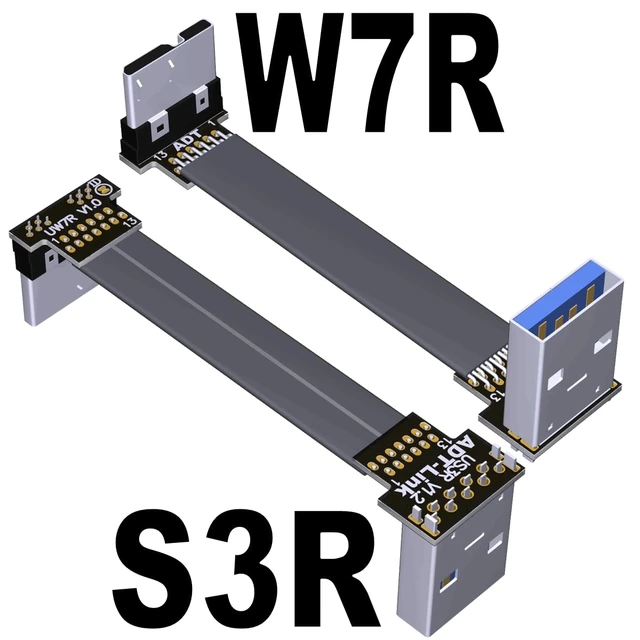 Alt view image 2 of 7 - USB 3.0 Type A Male to Micro-B Male Ribbon Flat EMI Shielding Flat Cable FPC USB 3.0 Micro B 90 Degree Angle Connector Up Downward (10cm, S3R-W7R)
