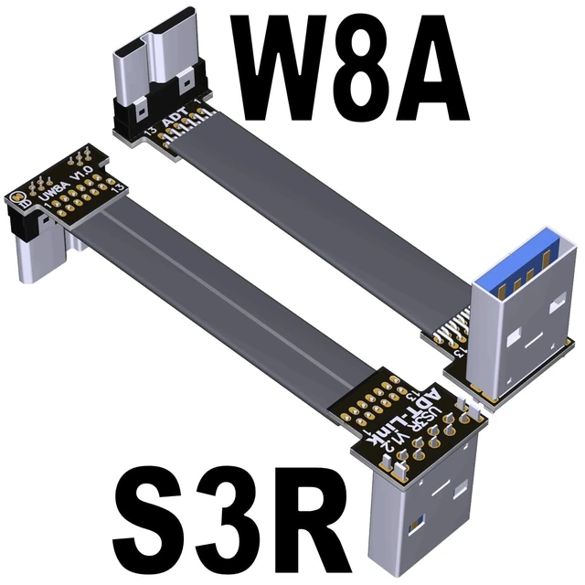 Alt view image 2 of 7 - USB 3.0 Type A Male to Micro-B Male Ribbon Flat EMI Shielding Flat Cable FPC USB 3.0 Micro B 90 Degree Angle Connector Up Downward (10cm, S3R-W8A)