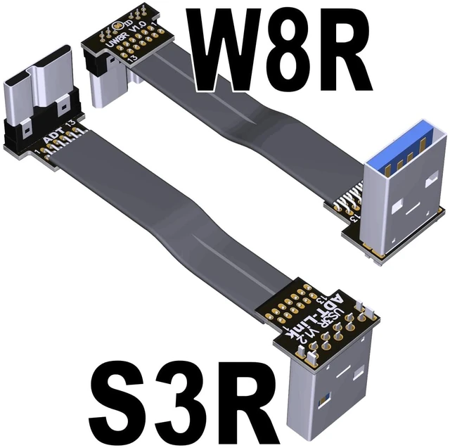 Alt view image 2 of 7 - USB 3.0 Type A Male to Micro-B Male Ribbon Flat EMI Shielding Flat Cable FPC USB 3.0 Micro B 90 Degree Angle Connector Up Downward (30cm, S3R-W8R)