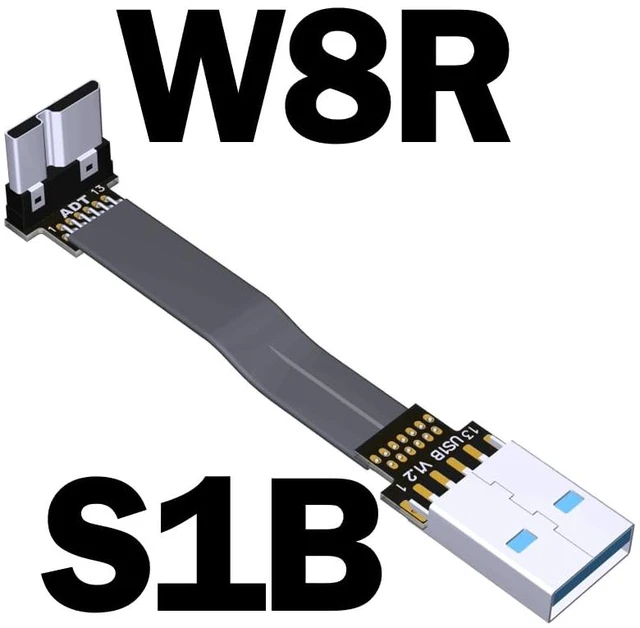 Alt view image 2 of 7 - USB 3.0 Type A Male to Micro-B Male Ribbon Flat EMI Shielding Flat Cable FPC USB 3.0 Micro B 90 Degree Angle Connector Up Downward (3cm, S1B-W8R)