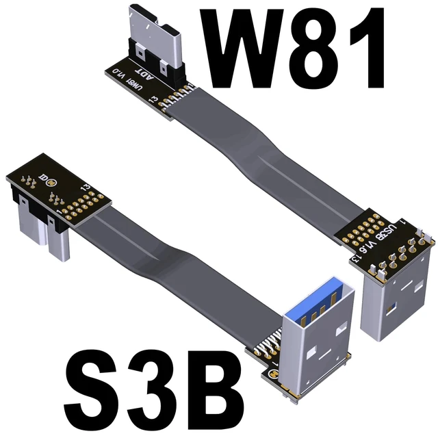 Alt view image 2 of 7 - USB 3.0 Type A Male to Micro-B Male Ribbon Flat EMI Shielding Flat Cable FPC USB 3.0 Micro B 90 Degree Angle Connector Up Downward (15cm, S3B-W81)
