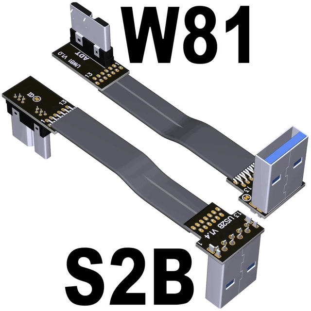 Alt view image 2 of 7 - USB 3.0 Type A Male to Micro-B Male Ribbon Flat EMI Shielding Flat Cable FPC USB 3.0 Micro B 90 Degree Angle Connector Up Downward (50cm, S2B-W81)