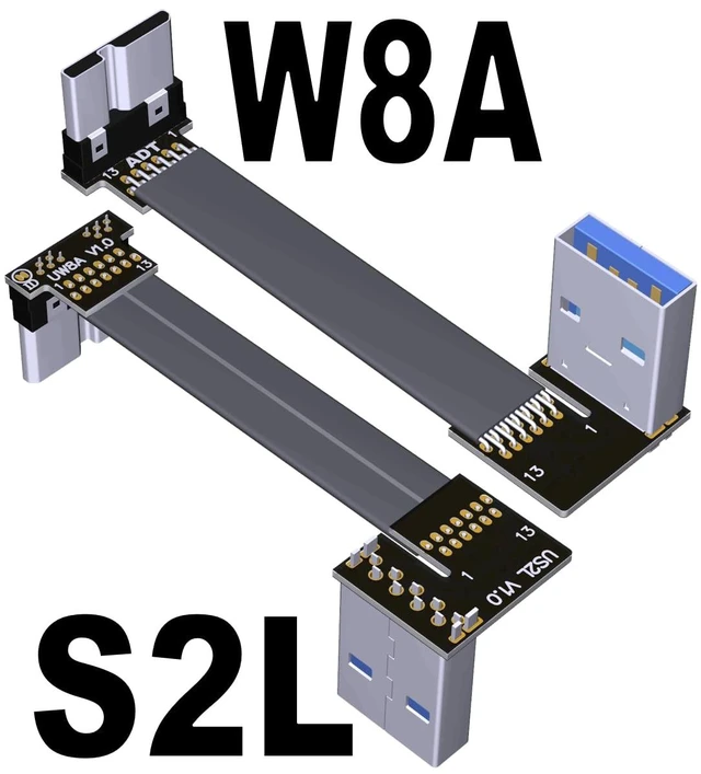 Alt view image 2 of 7 - USB 3.0 Type A Male to Micro-B Male Ribbon Flat EMI Shielding Flat Cable FPC USB 3.0 Micro B 90 Degree Angle Connector Up Downward (3cm, S2L-W8A)