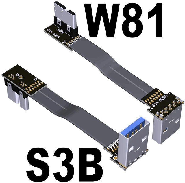 Alt view image 2 of 7 - USB 3.0 Type A Male to Micro-B Male Ribbon Flat EMI Shielding Flat Cable FPC USB 3.0 Micro B 90 Degree Angle Connector Up Downward (50cm, S3B-W81)