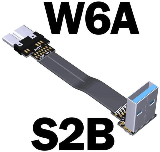 Alt view image 2 of 7 - USB 3.0 Type A Male to Micro-B Male Ribbon Flat EMI Shielding Flat Cable FPC USB 3.0 Micro B 90 Degree Angle Connector Up Downward (20cm, S2B-W6A)