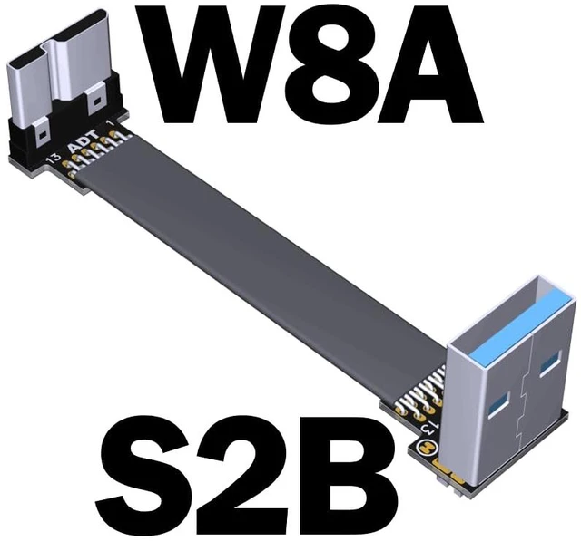 Alt view image 2 of 7 - USB 3.0 Type A Male to Micro-B Male Ribbon Flat EMI Shielding Flat Cable FPC USB 3.0 Micro B 90 Degree Angle Connector Up Downward (10cm, S2B-W8A)