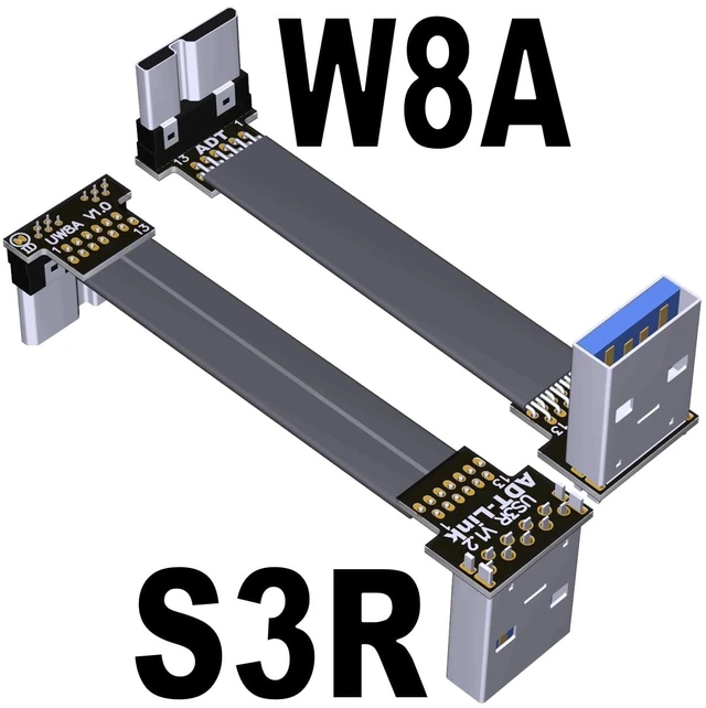 Alt view image 2 of 7 - USB 3.0 Type A Male to Micro-B Male Ribbon Flat EMI Shielding Flat Cable FPC USB 3.0 Micro B 90 Degree Angle Connector Up Downward (20cm, S3R-W8A)