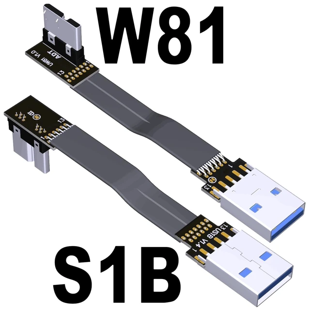 Alt view image 2 of 7 - USB 3.0 Type A Male to Micro-B Male Ribbon Flat EMI Shielding Flat Cable FPC USB 3.0 Micro B 90 Degree Angle Connector Up Downward (15cm, S1B-W81)