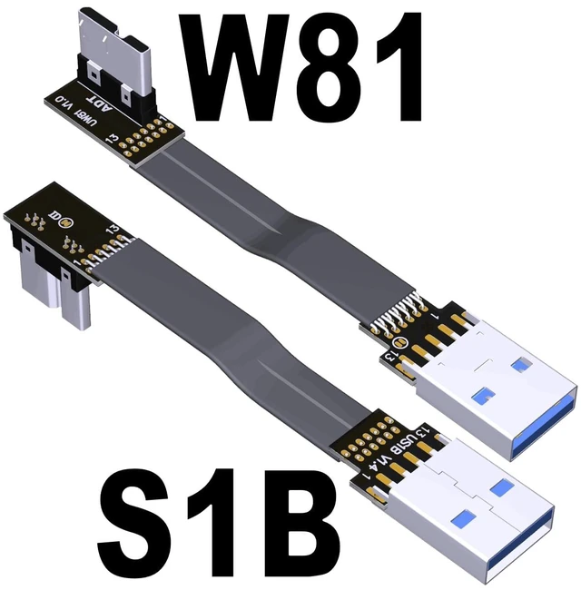 Alt view image 2 of 7 - USB 3.0 Type A Male to Micro-B Male Ribbon Flat EMI Shielding Flat Cable FPC USB 3.0 Micro B 90 Degree Angle Connector Up Downward (20cm, S1B-W81)
