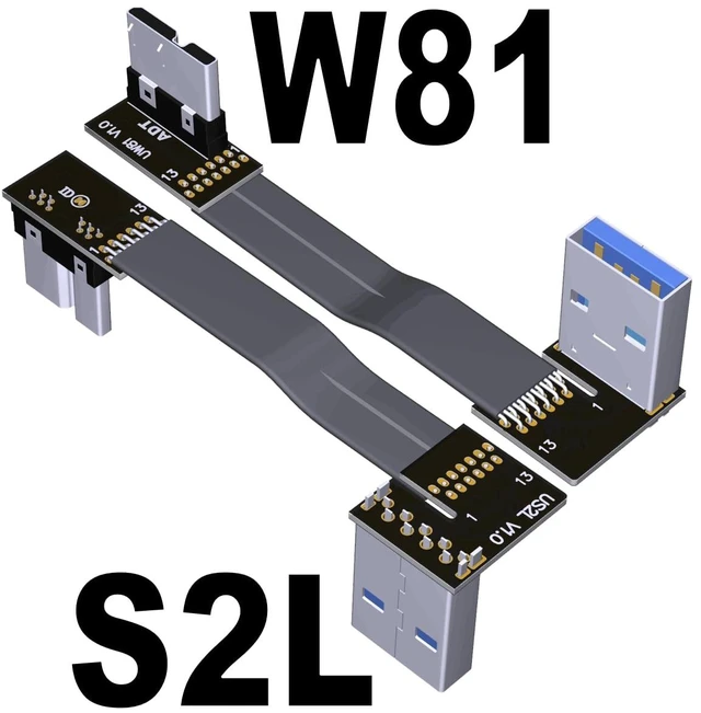 Alt view image 2 of 7 - USB 3.0 Type A Male to Micro-B Male Ribbon Flat EMI Shielding Flat Cable FPC USB 3.0 Micro B 90 Degree Angle Connector Up Downward (15cm, S2L-W81)