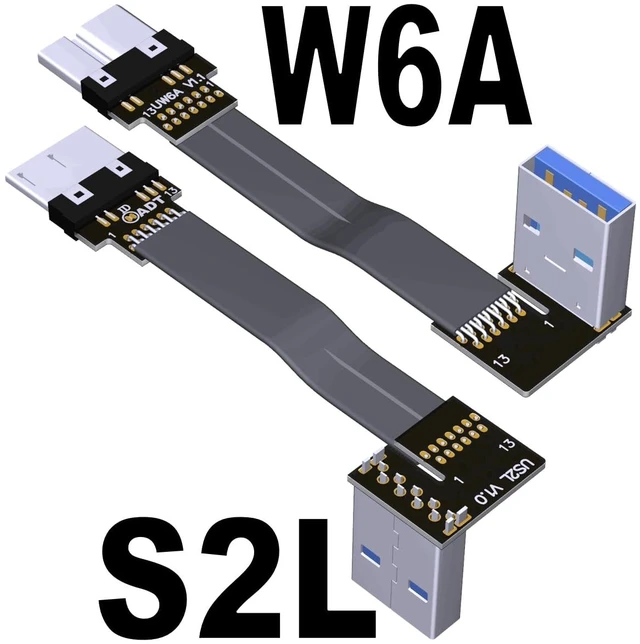 Alt view image 2 of 7 - USB 3.0 Type A Male to Micro-B Male Ribbon Flat EMI Shielding Flat Cable FPC USB 3.0 Micro B 90 Degree Angle Connector Up Downward (5cm, S2L-W6A)