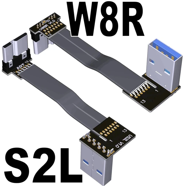 Alt view image 2 of 7 - USB 3.0 Type A Male to Micro-B Male Ribbon Flat EMI Shielding Flat Cable FPC USB 3.0 Micro B 90 Degree Angle Connector Up Downward (5cm, S2L-W8R)