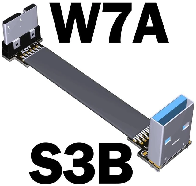 Alt view image 2 of 7 - USB 3.0 Type A Male to Micro-B Male Ribbon Flat EMI Shielding Flat Cable FPC USB 3.0 Micro B 90 Degree Angle Connector Up Downward (10cm, S3B-W7A)