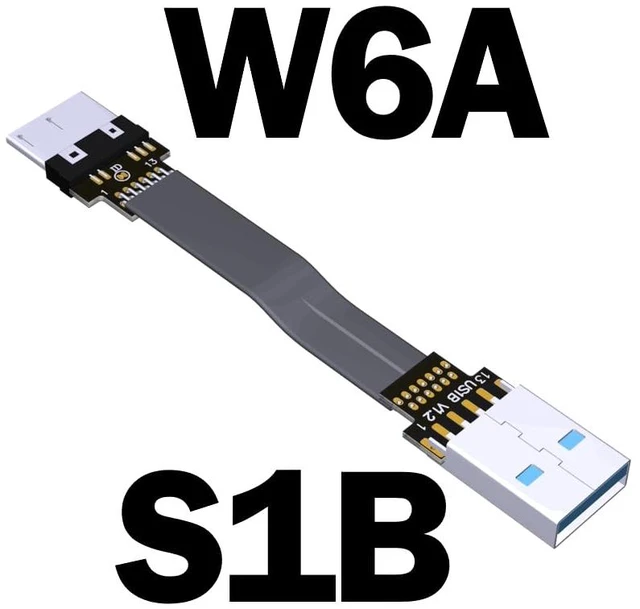 Alt view image 2 of 7 - USB 3.0 Type A Male to Micro-B Male Ribbon Flat EMI Shielding Flat Cable FPC USB 3.0 Micro B 90 Degree Angle Connector Up Downward (5cm, S1B-W6A)