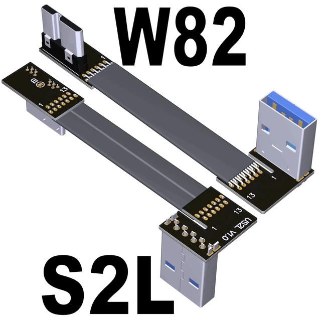 Alt view image 2 of 7 - USB 3.0 Type A Male to Micro-B Male Ribbon Flat EMI Shielding Flat Cable FPC USB 3.0 Micro B 90 Degree Angle Connector Up Downward (15cm, S2L-W82)