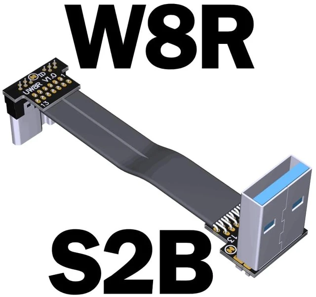 Alt view image 2 of 7 - USB 3.0 Type A Male to Micro-B Male Ribbon Flat EMI Shielding Flat Cable FPC USB 3.0 Micro B 90 Degree Angle Connector Up Downward (20cm, S2B-W8R)