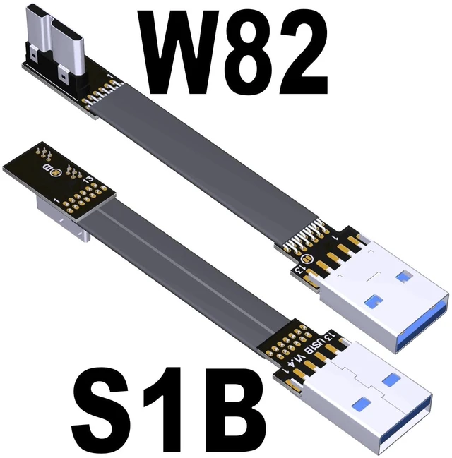 Alt view image 2 of 7 - USB 3.0 Type A Male to Micro-B Male Ribbon Flat EMI Shielding Flat Cable FPC USB 3.0 Micro B 90 Degree Angle Connector Up Downward (20cm, S1B-W82)