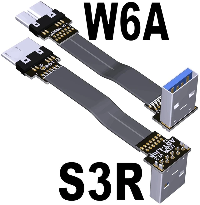 Alt view image 2 of 7 - USB 3.0 Type A Male to Micro-B Male Ribbon Flat EMI Shielding Flat Cable FPC USB 3.0 Micro B 90 Degree Angle Connector Up Downward (3cm, S3R-W6A)