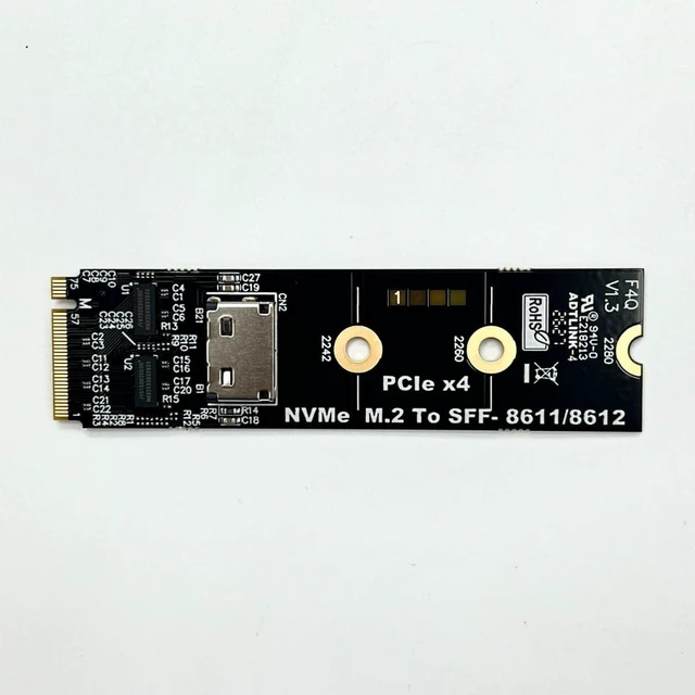 Alt view image 3 of 4 - ADT-Link PCIe 5.0 M.2 NVMe to OCuLink SFF-8612 Female 4i Host Adapter with ReDriver(F4Q(Gen5))