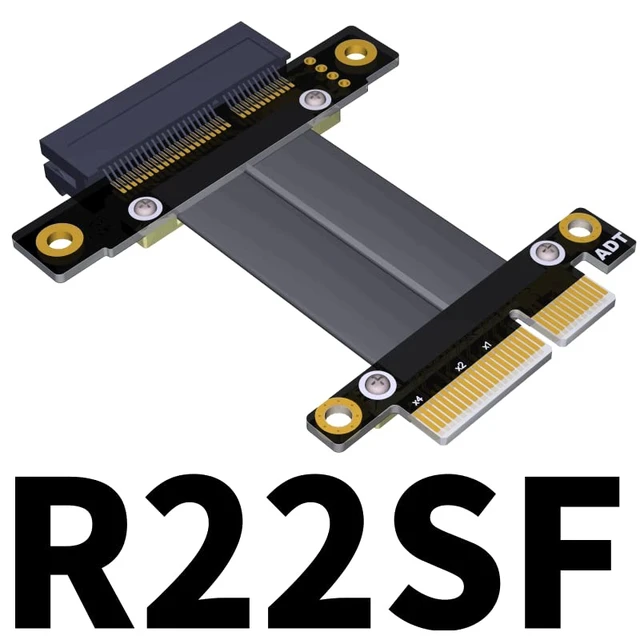 Alt view image 2 of 5 - PCIE 4.0/3.0 X1 Riser Cable Dual 90 Degree Right Angle PCIe 3.0 x4 to x4 Extension Cable PCI Express 4X Riser Card Ribbon Extender (R22SF, 10cm)