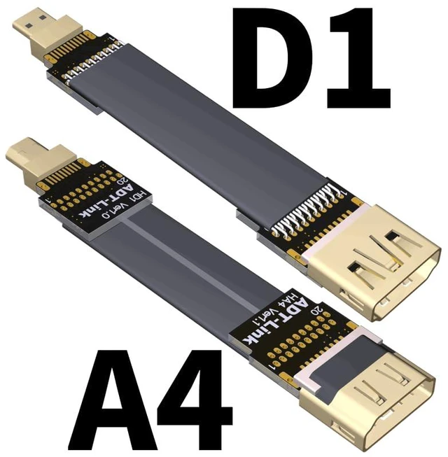 Alt view image 2 of 7 - Shielded 2.0 HDMI A Type to Micro HDMI D Type 2K/144hz 4K/60Hz Computer Wire Standard Flat Ribbon Cable (25cm, A4-D1(Female-Male))