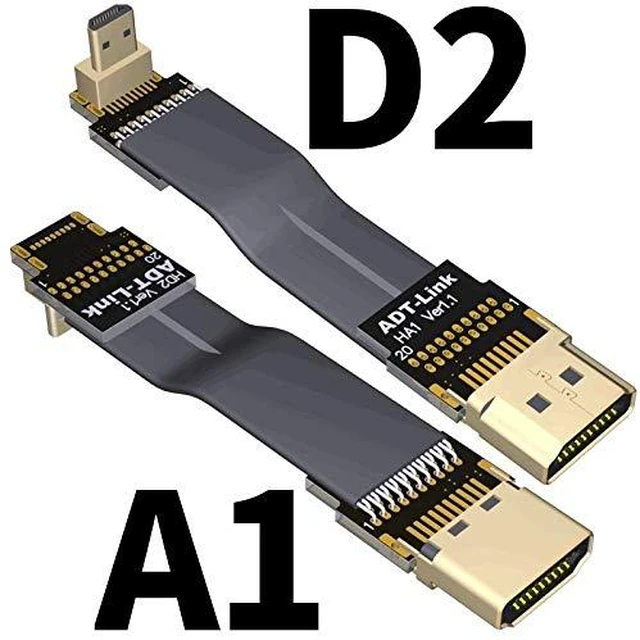 Alt view image 2 of 7 - Shielded 2.0 HDMI A Type to Micro HDMI D Type 2K/144hz 4K/60Hz Computer Wire Standard Flat Ribbon Cable (3cm, A1-D2(Male-Male))