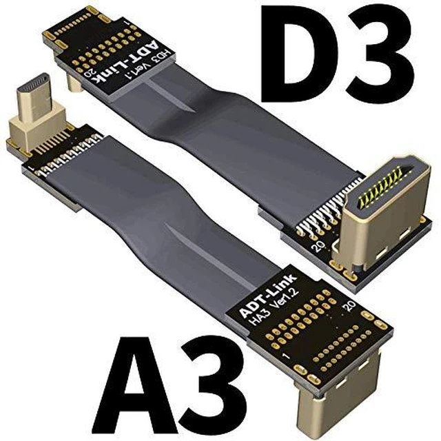 Alt view image 2 of 5 - Shielded 2.0 HDMI A Type to Micro HDMI D Type 2K/144hz 4K/60Hz Computer Wire Standard Flat Ribbon Cable (30cm, A3-D3(Male-Male))