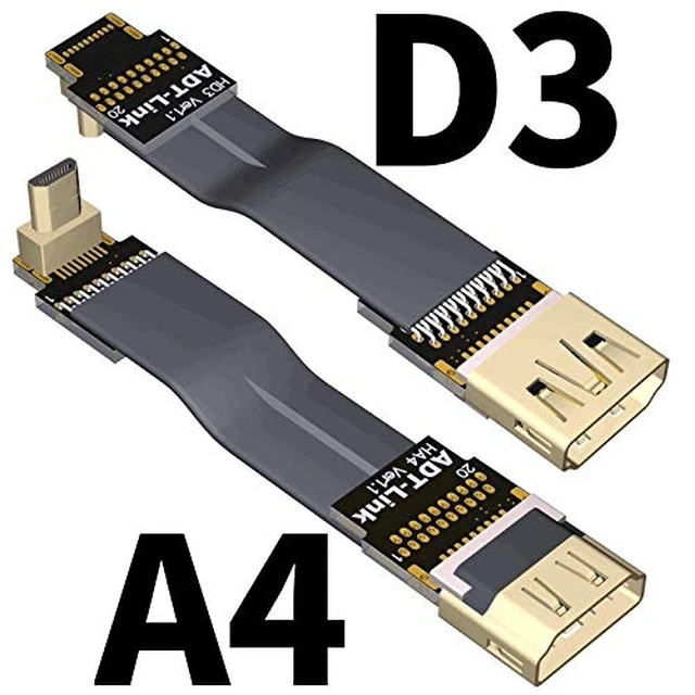 Alt view image 2 of 5 - Shielded 2.0 HDMI A Type to Micro HDMI D Type 2K/144hz 4K/60Hz Computer Wire Standard Flat Ribbon Cable (15cm, A4-D3(Female-Male))