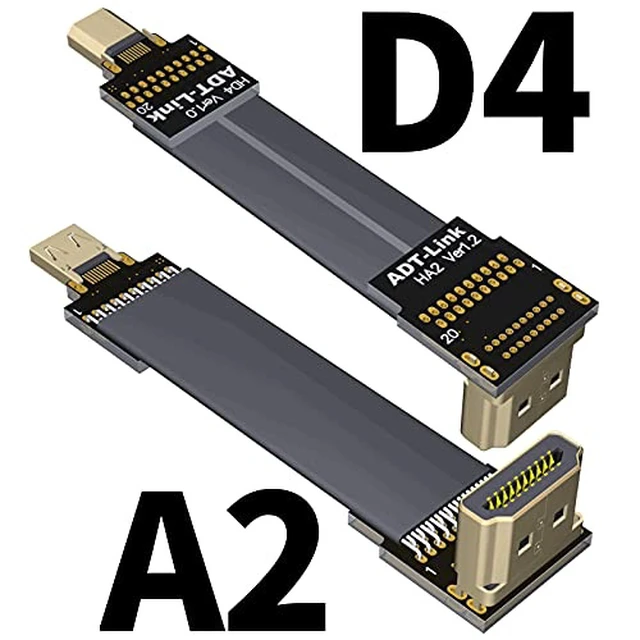 Alt view image 2 of 6 - Shielded 2.0 HDMI A Type to Micro HDMI D Type 2K/144hz 4K/60Hz Computer Wire Standard Flat Ribbon Cable (50cm, A2-D4(Male-Female))