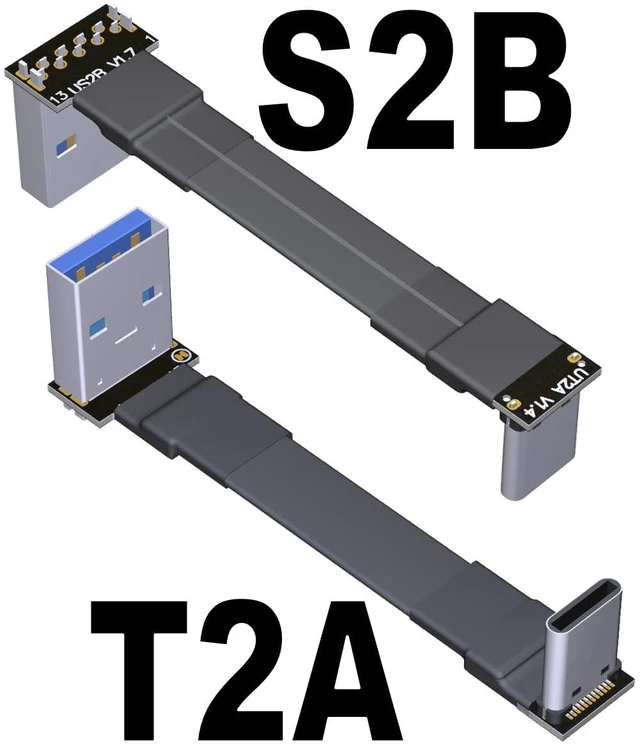 Alt view image 2 of 7 - USB 3.1 Type-A Male to USB3.1 Type-C Male Up/Down Angle USB Data Cable Type c Cord Connector Adapter FPC FPV Flat (30cm, T2A-S2B)