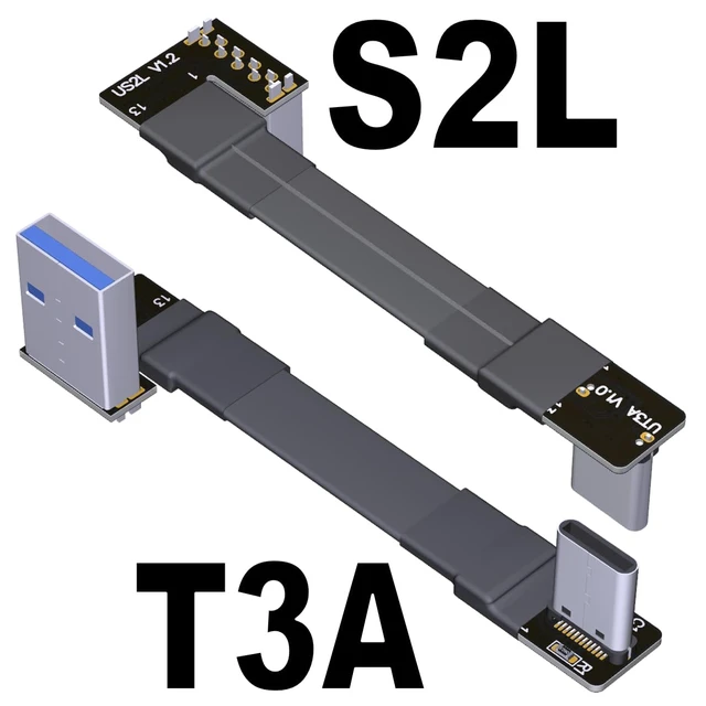 Alt view image 2 of 7 - USB 3.1 Type-A Male to USB3.1 Type-C Male Up/Down Angle USB Data Cable Type c Cord Connector Adapter FPC FPV Flat (5cm, T3A-S2L)