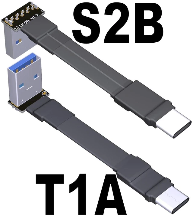Alt view image 2 of 7 - USB 3.1 Type-A Male to USB3.1 Type-C Male Up/Down Angle USB Data Cable Type c Cord Connector Adapter FPC FPV Flat (25cm, T1A-S2B)
