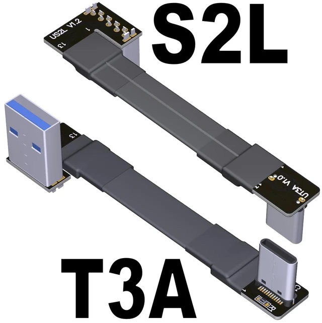 Alt view image 2 of 6 - USB 3.1 Type-A Male to USB3.1 Type-C Male Up/Down Angle USB Data Cable Type c Cord Connector Adapter FPC FPV Flat (3cm, T3A-S2L)