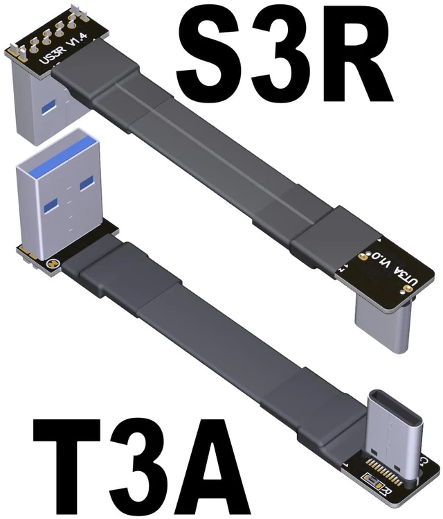 Alt view image 2 of 7 - USB 3.1 Type-A Male to USB3.1 Type-C Male Up/Down Angle USB Data Cable Type c Cord Connector Adapter FPC FPV Flat (5cm, T3A-S3R)