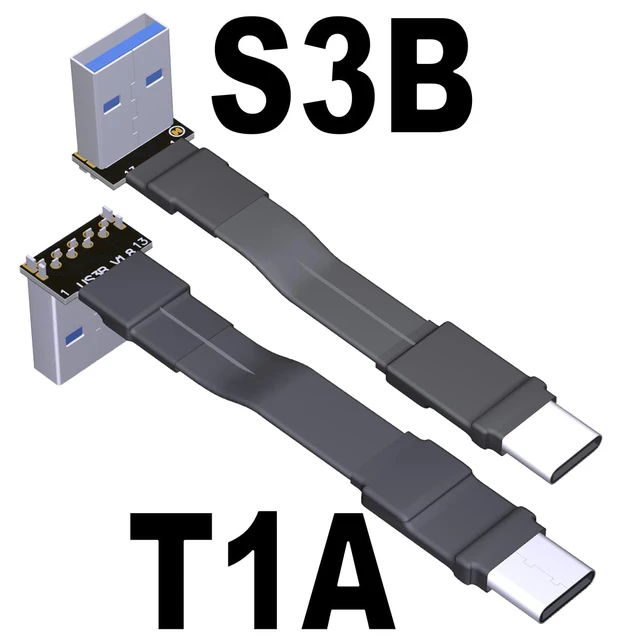 Alt view image 2 of 6 - USB 3.1 Type-A Male to USB3.1 Type-C Male Up/Down Angle USB Data Cable Type c Cord Connector Adapter FPC FPV Flat (5cm, T1A-S3B)