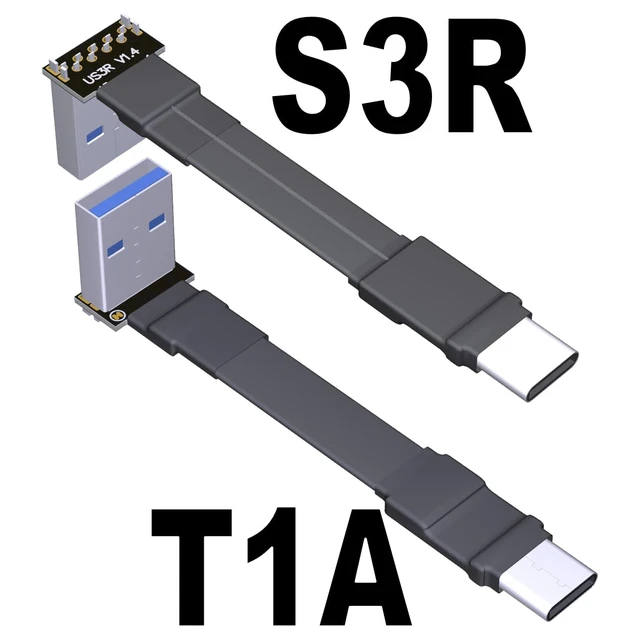 Alt view image 2 of 7 - USB 3.1 Type-A Male to USB3.1 Type-C Male Up/Down Angle USB Data Cable Type c Cord Connector Adapter FPC FPV Flat (50cm, T1A-S3R)