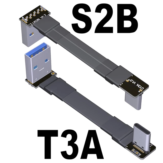 Alt view image 2 of 7 - USB 3.1 Type-A Male to USB3.1 Type-C Male Up/Down Angle USB Data Cable Type c Cord Connector Adapter FPC FPV Flat (15cm, T3A-S2B)