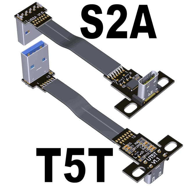 Alt view image 2 of 7 - USB 3.1 Type-A Male to USB3.1 Type-C Female Up/Down Angle USB Data Cable Type c Cord Connector Adapter FPC FPV Flat (3cm, T5T-S2A)